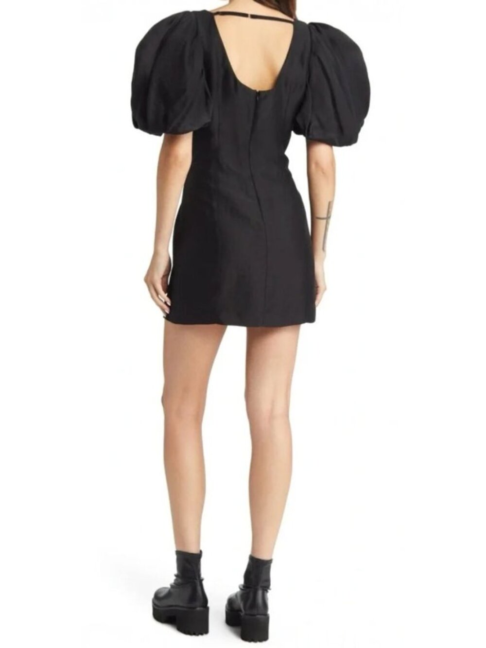 NWT Frame Puff Sleeve U-Neck Mini Dress Black Noir-sz Medium - Picture 2 of 12